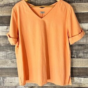 Symple NYC‎ Linen Lagenlook Short Sleeve Orange Top